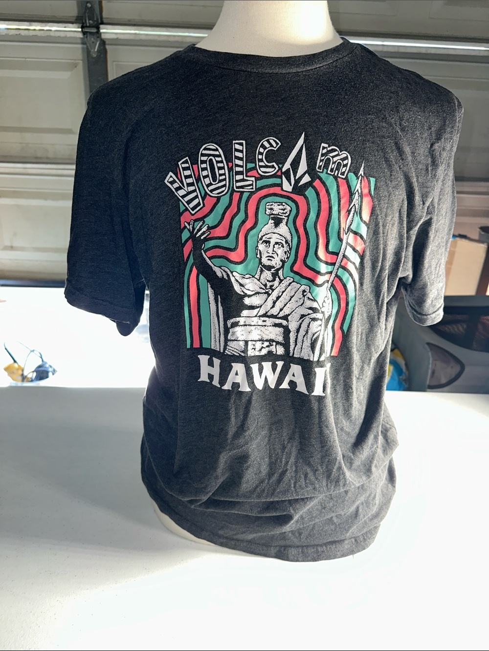 Volcom Black Hawaii Graphic Tee with Red & Green Accents